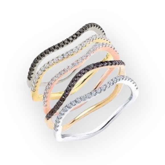 14K Gold Plated ᯾ Wavy Pave Stones Cocktail Ring ᯾ Shiny Gold ᯾ Simple Chic Gift - Picture 7 of 16